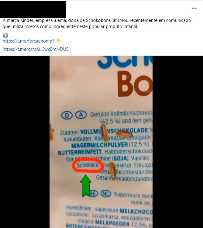Vídeo partilhado nas redes sociais que alega que a Kinder utiliza insetos para produzir chocolates.