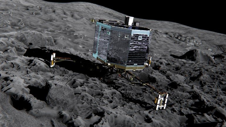 Simulação da &quot;aterragem&quot; do módulo Philae do satélite Rosetta no cometa Churyumov-Gerasimenko