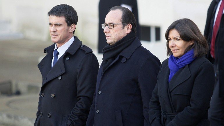 Anne Hidalgo com Manuel Valls e François Hollande