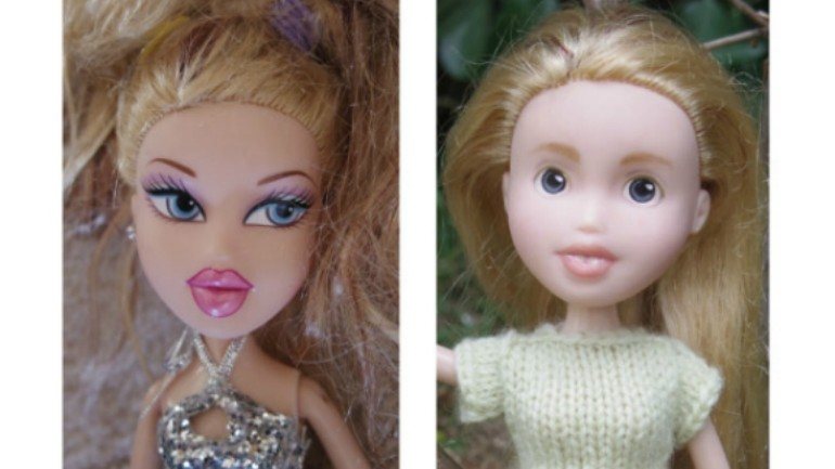 As bonecas maquilhadas são transformadas para terem proporções reais