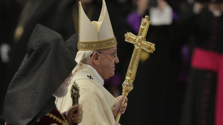O Papa Francisco durante a cerimónia deste domingo
