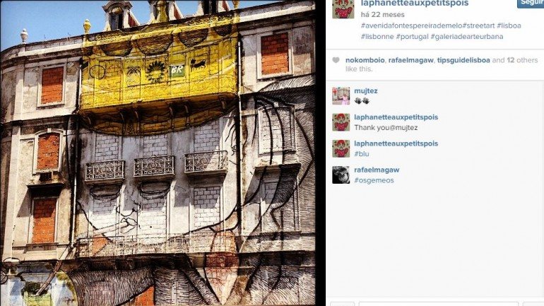 No Instagram multiplicam-se as imagens de arte urbana em várias cidades do mundo. Esta é na Avenida Fontes Pereira de Melo