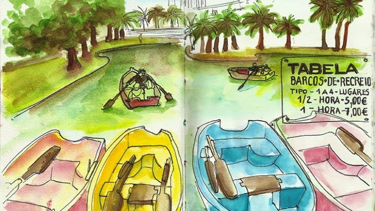 Os Urban Sketchers desenharam todo o bairro de Alvalade. Aqui está o Jardim do Campo Grande, por Paula Cabral
