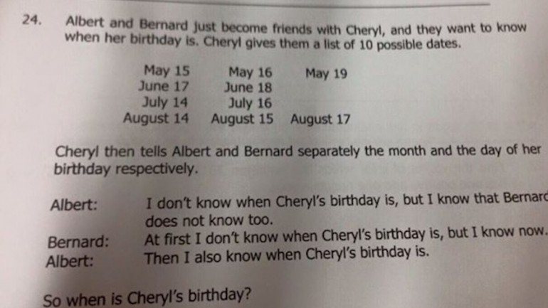 Basta descobrir a data de aniversário da Cheryl