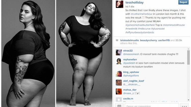 As fotografias da modelo de 29 anos, residente em Los Angeles, destacam as suas grandes curvas, tatuagens e olhares sensuais e delicados