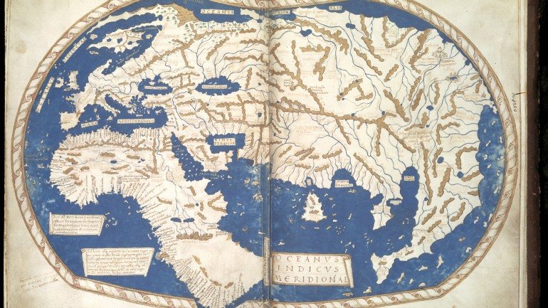 O mapa mundo desenhado à mão por Henricus Martellus Germanus em 1491