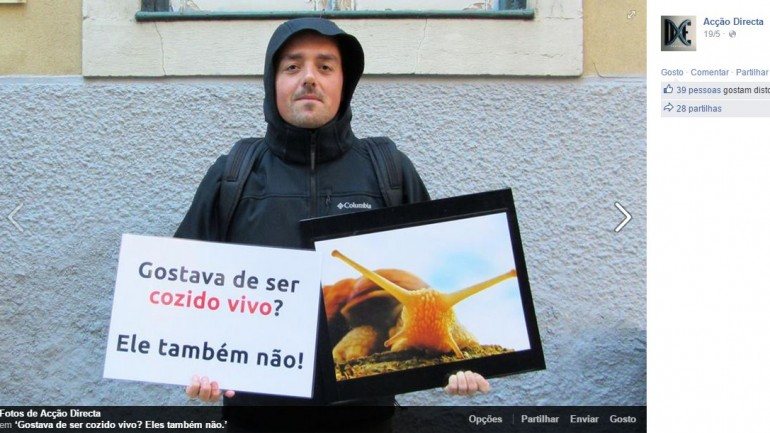 Imagem da campanha do grupo de ativistas Acção Direta &quot;contra o uso e exploração de caracóis&quot;