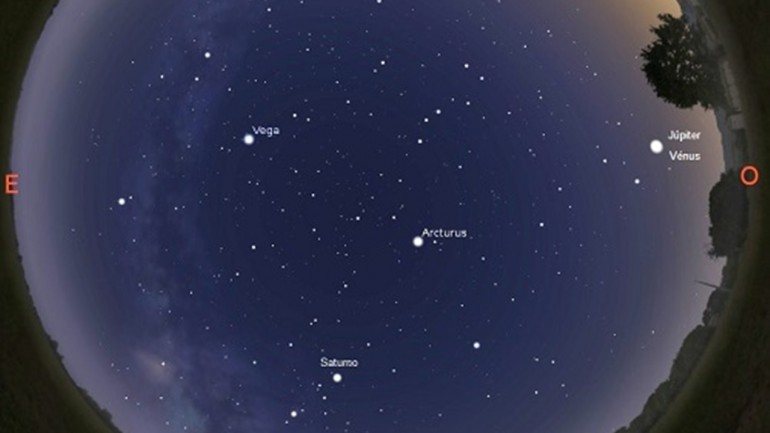 Júpiter e Vénus em conjunção a oeste no céu de 1 de julho às 22 horas