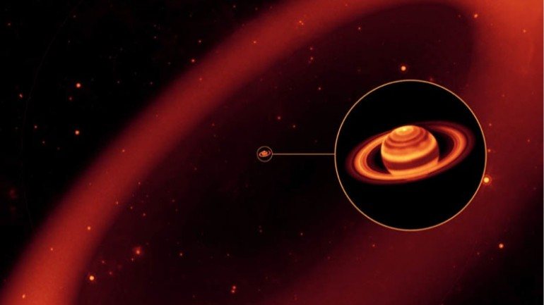 O anel fica a cerca de 6 milhões até 16.2 milhões de quilómetros do planeta