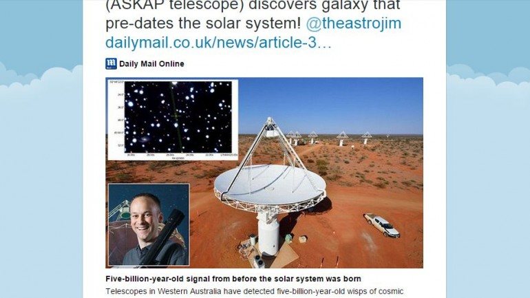 O telescópio SKA Pathfinder (ASKAP), da Organização para a Investigação Industrial e Científica da Commonwealth da Austrália (CSIRO)