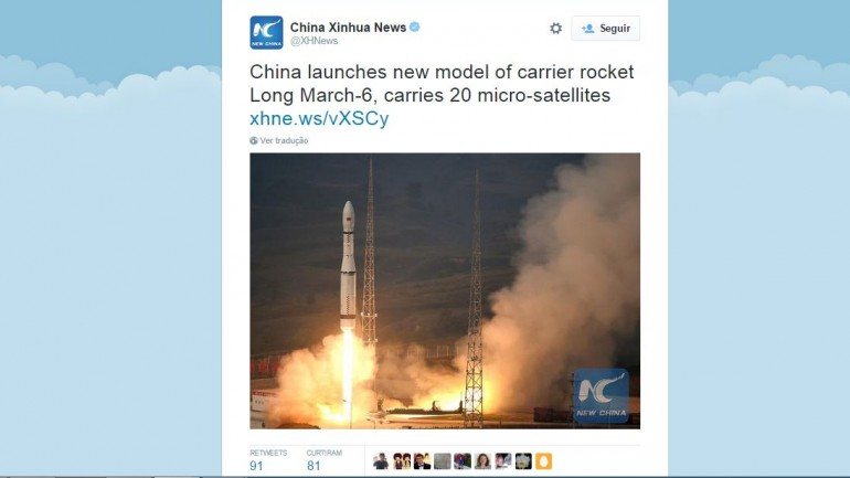 O foguetão foi lançado de uma base situada na província de Shanxi, na China.
