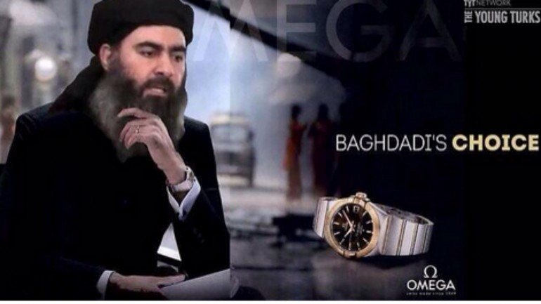 Cartaz a satirizar o líder do Estado Islâmico no Iraque, Abu Bakr al-Baghdadi