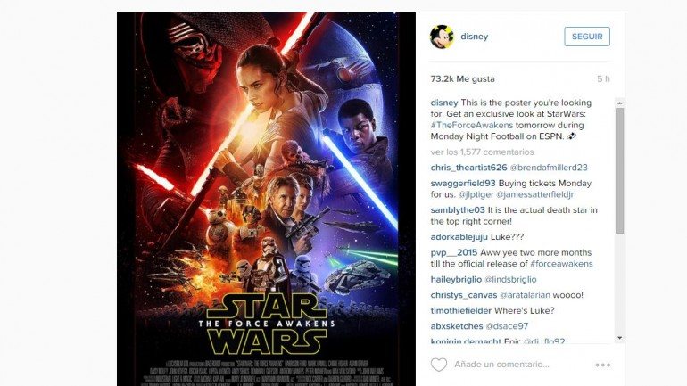 As companhias Disney e Lucasfilm divulgaram este domingo o poster de &quot;Star Wars: O Despertar da Força&quot;