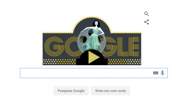 O doodle que celebra Hedy Lamarr, estrela cinema durante o dia e inventora durante a noite.