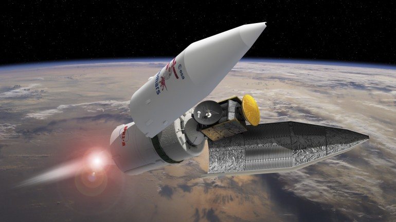 Ilustração que representa como o módulo que transporta o Trace Gas Orbiter se vai separar