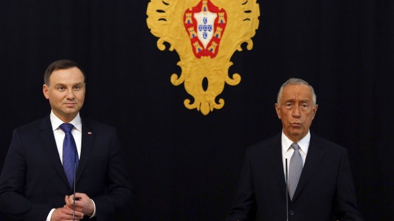 Marcelo Rebelo de Sousa com Andrzej Duda, presidente da Polónia, que está de vista ao nosso país