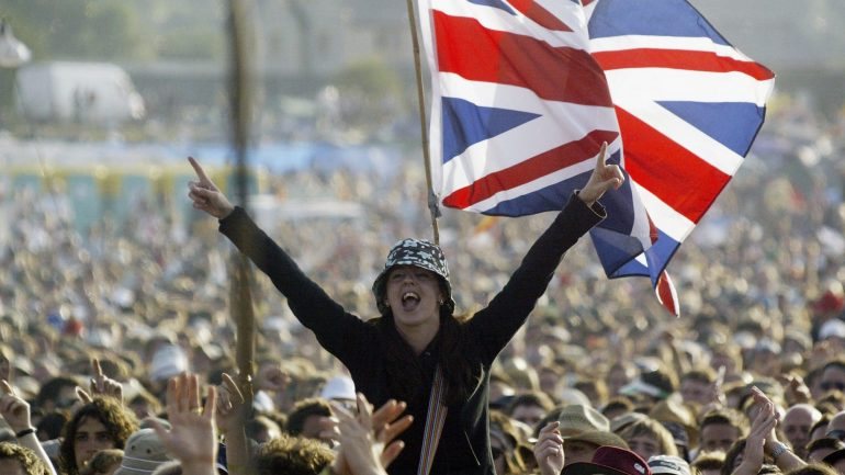Bandeira do Reino Unido no festival Glastonbury, em Inglaterra