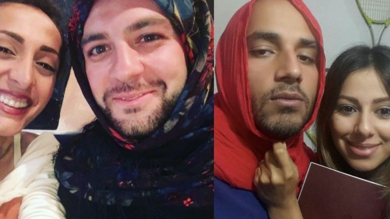 As fotografias dos homens a usar o véu estão a ser partilhadas nas redes sociais com a hashtag #MenInHijab.