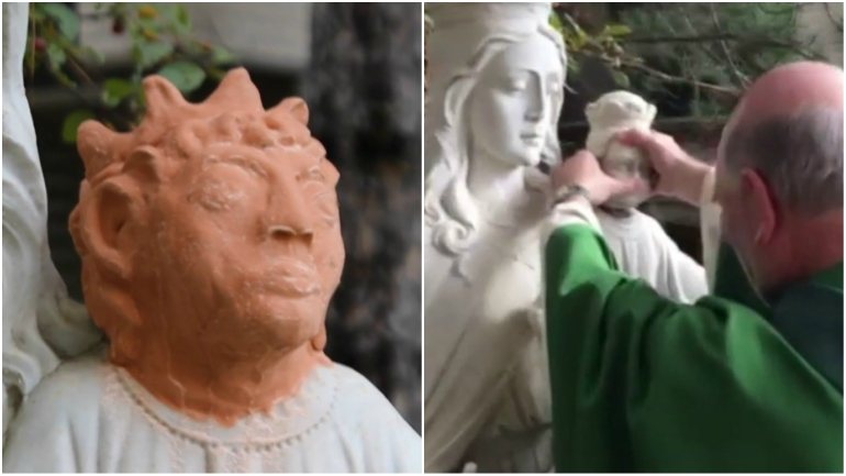 A cabeça original foi reposta este domingo na estátua