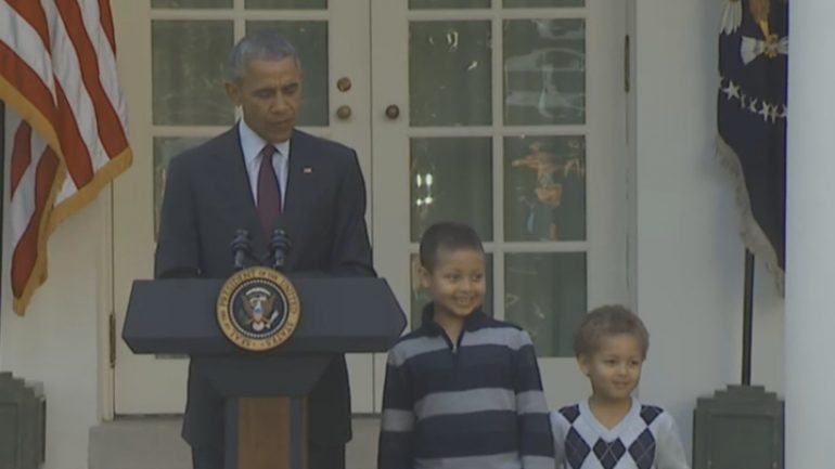 Após este momento mais descontraído, o discurso de Barack Obama abordou os pontos positivos que devem deixar a América contente