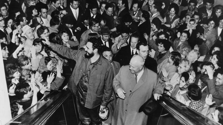 Fidel com Krushchov durante uma visita do cubano a Moscovo
