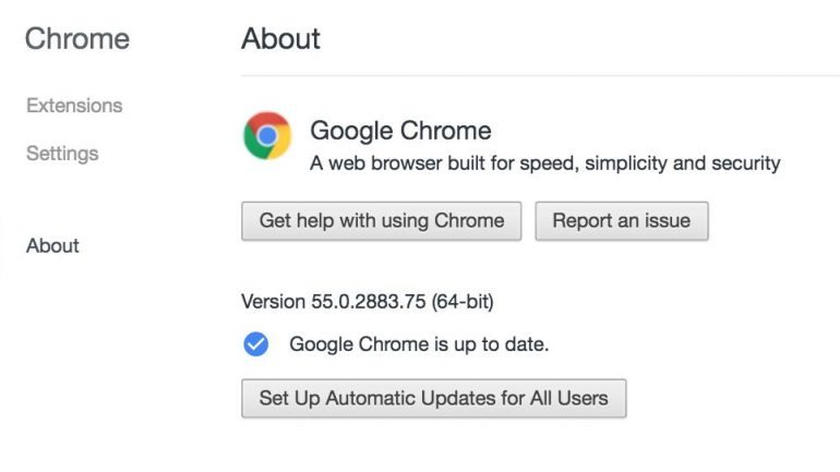 Pode antecipar a atualização automática do browser Chrome clicando em &quot;Preferências > Acerca de&quot;