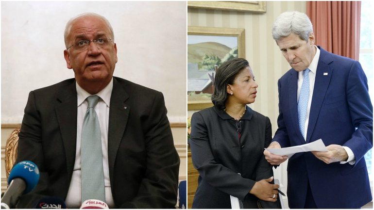 O líder da Organização para a Libertação da Palestina, Saeb Erekat, ter-se-á encontrado com o secretário de Estado dos EUA, John Kerry, e com a Conselheira para a Segurança Nacional, Susan Rice