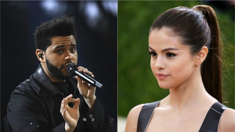 Abel Tesfaye, de 26 anos, e Selena Gomez, de 24, foram fotografados aos beijos à saída de um restaurante em Santa Monica, Los Angeles.