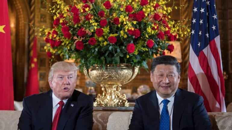 Donald TRumo e Xi Jinping no jantar de boas-vindas ao presidente chinês