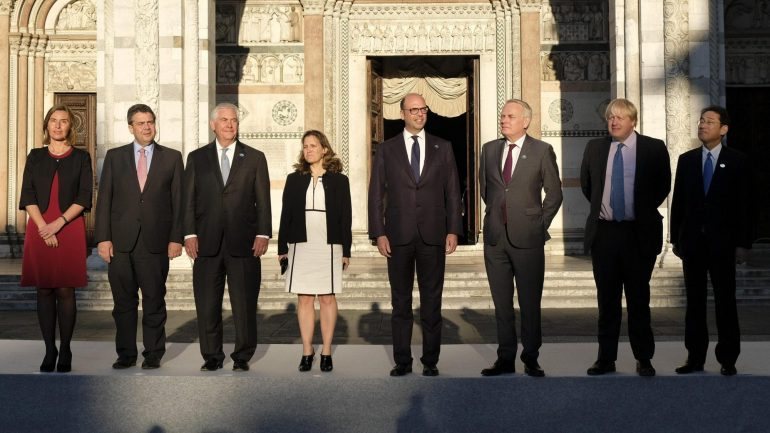 O encontro na cidade de Lucca, na Toscânia, junta os chefes da diplomacia dos sete países mais industrializados do mundo