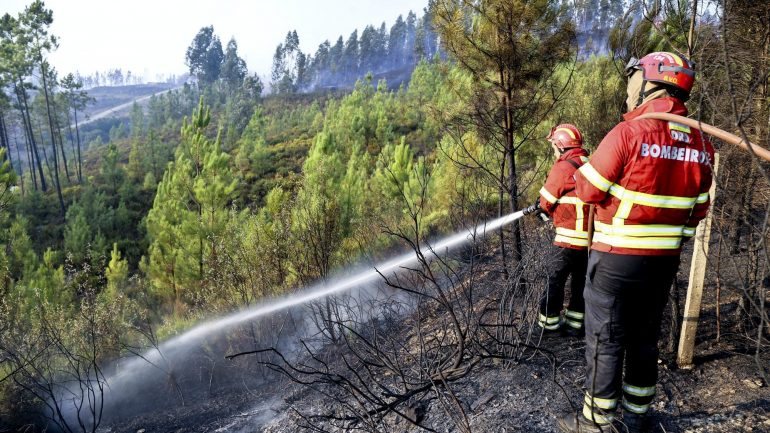 O incêndio deflagrou pelas 14h58, em zona de povoamento florestal