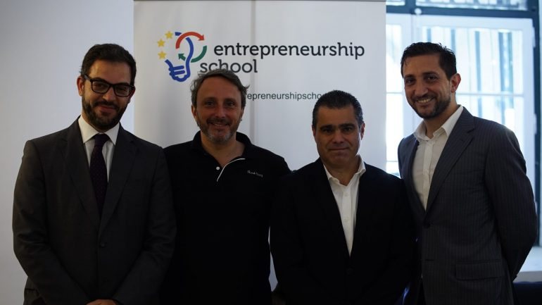 Duarte Cordeiro, Luca Selva, Tiago Santos Lima e Andrea Gerosa no lançamento da Escola de Empreendedorismo