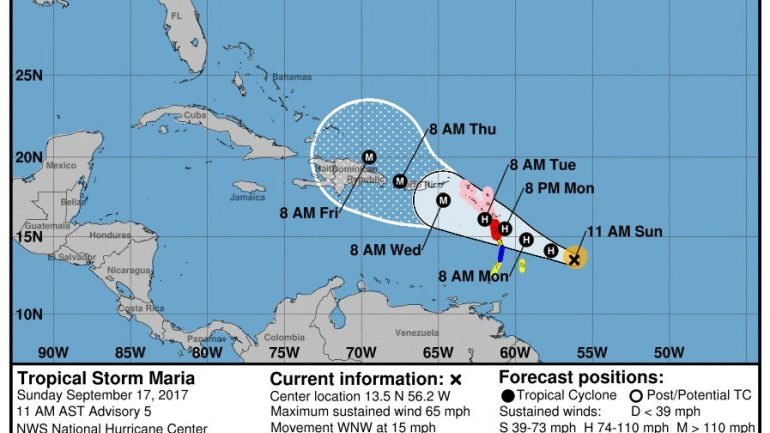 Depois de ser classificado como uma tempestado tropical, o Maria passou agora a furacão