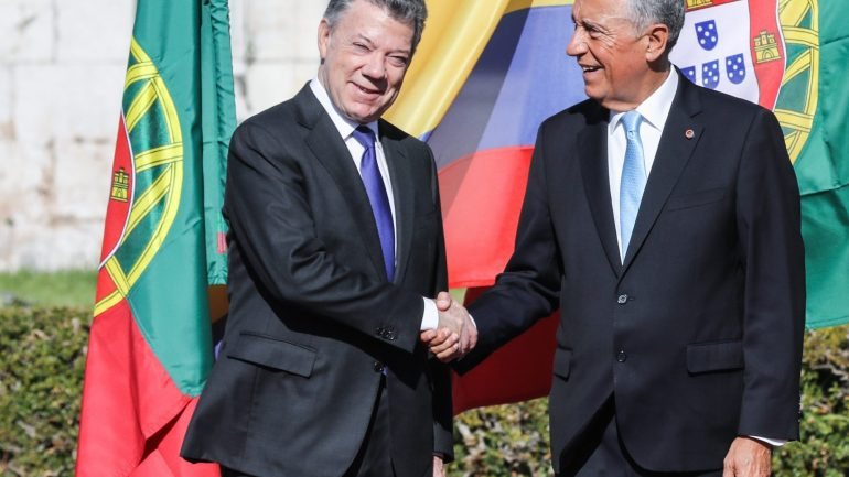 Presidente Colombiano, Juan Manuel Santos, e Marcel Rebelo de Sousa.