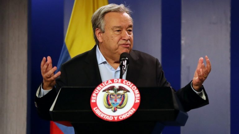 O secretário-geral da ONU, António Guterres, encontra-se em visita oficial à Colômbia