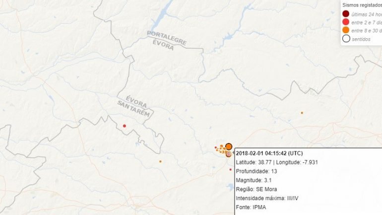 O sismo teve epicentro 6 quilómetros a nordeste de Arraiolos