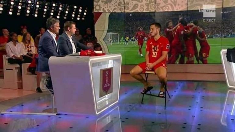 Eden Hazard surgiu ainda equipado no estúdio da televisão belga