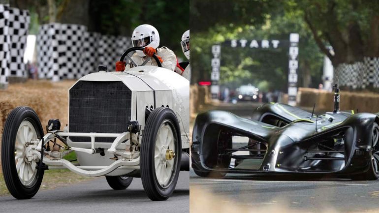 110 anos separam estes dois carros de competição. Um pertence ao passado e o outro ao futuro, mas juntos provam a impressionante evolução registada pela industria automóvel neste último século