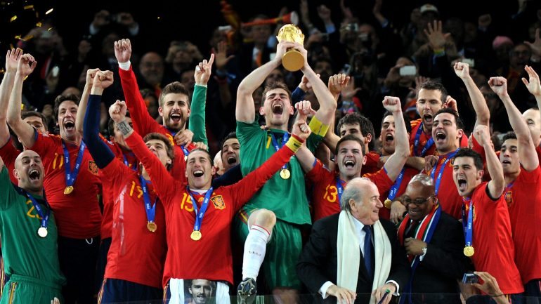 A seleção espanhola sagrou-se campeã do mundo em 2010, no Mundial da África do Sul