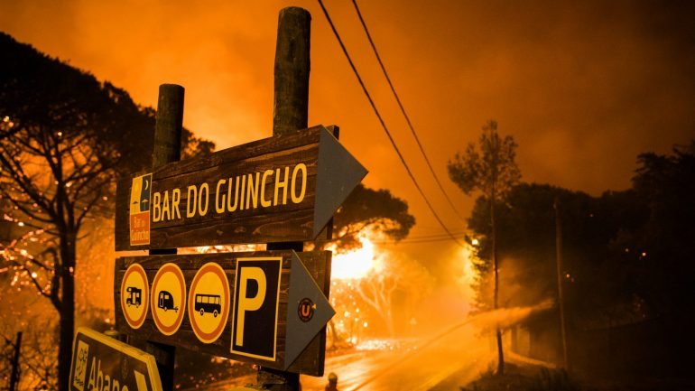 A brigada de incêndios da PJ de Lisboa e Vale do Tejo encontra-se no local onde deflagrou o incêndio, em Sintra
