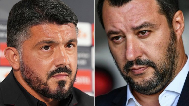 Salvini criticou Gattuso ainda nas bancadas do Stadio Olimpico de Roma