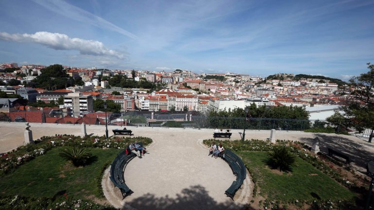 Vista panorâmica de Lisboa a partir do jardim de S. Pedro de Alcântara, Lisboa