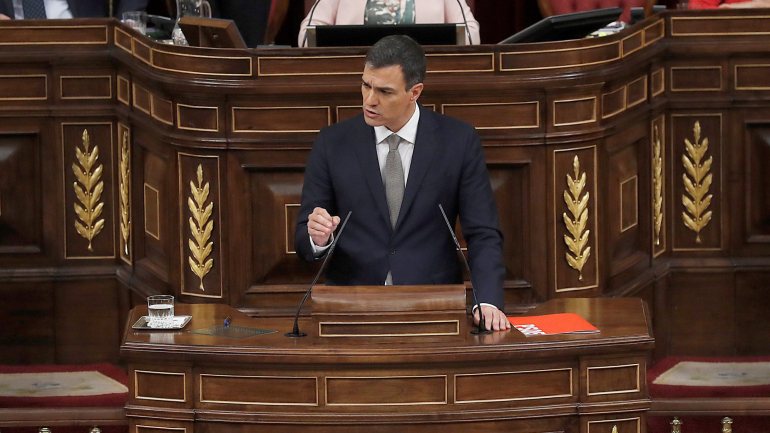 Pedro Sánchez, primeiro-ministro espanhol, a discursar no Parlamento espanhol, a 31 de maio de 2018