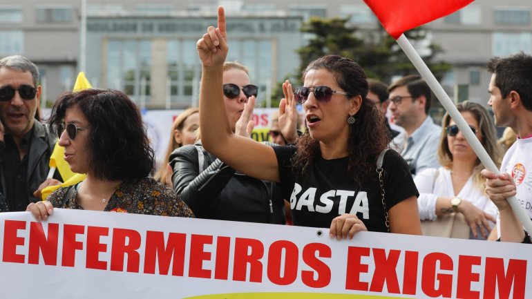 Concentração de enfermeiros em protesto no hospital de São João, no Porto, 11 de outubro de 2018