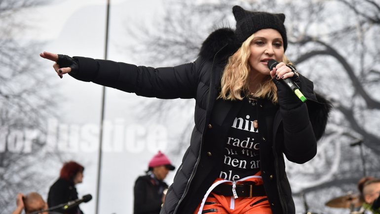 Madonna na Women's March 2017, em Washington D.C., nos Estados Unidos da América