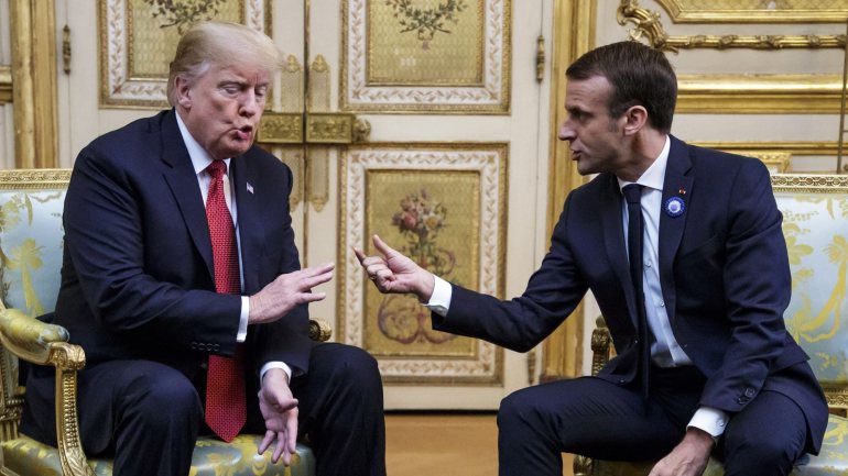 Donald Trump quando esteve em Paris com Emmanuel Macron