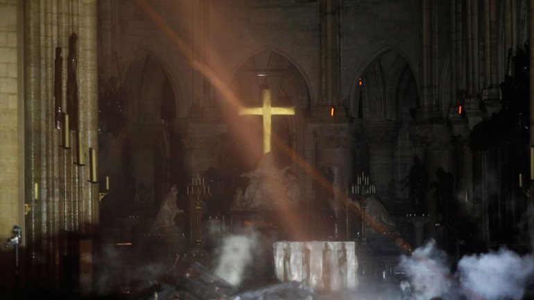 O interior da Catedral de Notre-Dame após o incêndio