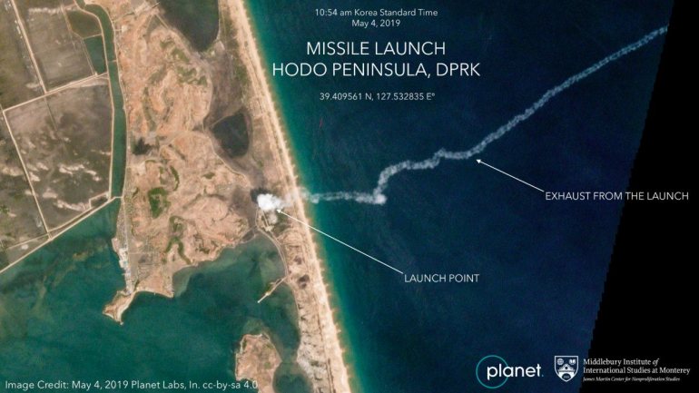 Imagem do que poderá ter sido o primeiro teste norte-coreano com um míssil, no final da semana passada