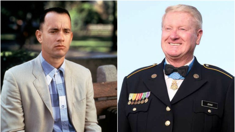 À esquerda, Tom Hanks a interpretar Forrest Gump. À direita, o homem que o inspirou: Sammy Lee Davis