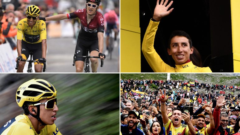 Saudado pelo companheiro Geraint Thomas, em corrida, em festa e perante os fãs colombianos: quatro imagens de Bernal no Tour